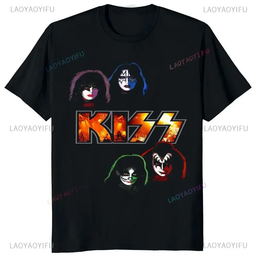 Kiss Band Men and Women Fashion Music Rock Top Harajuku Short Sleeve Universal Pattern Big T-shirt