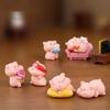 6Pieces Pink Pig Dolls Cartoon Animal Miniature Figurines for Car Rear View Mirror and Home Office Desktop Shelf Decors