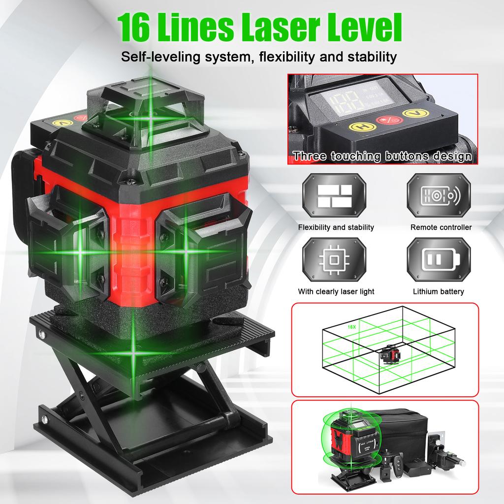 Multifunctional 16 Lines Laser Level 3 Degrees  Self-leveling Machine Rechargeable Lithium Battery Leveling