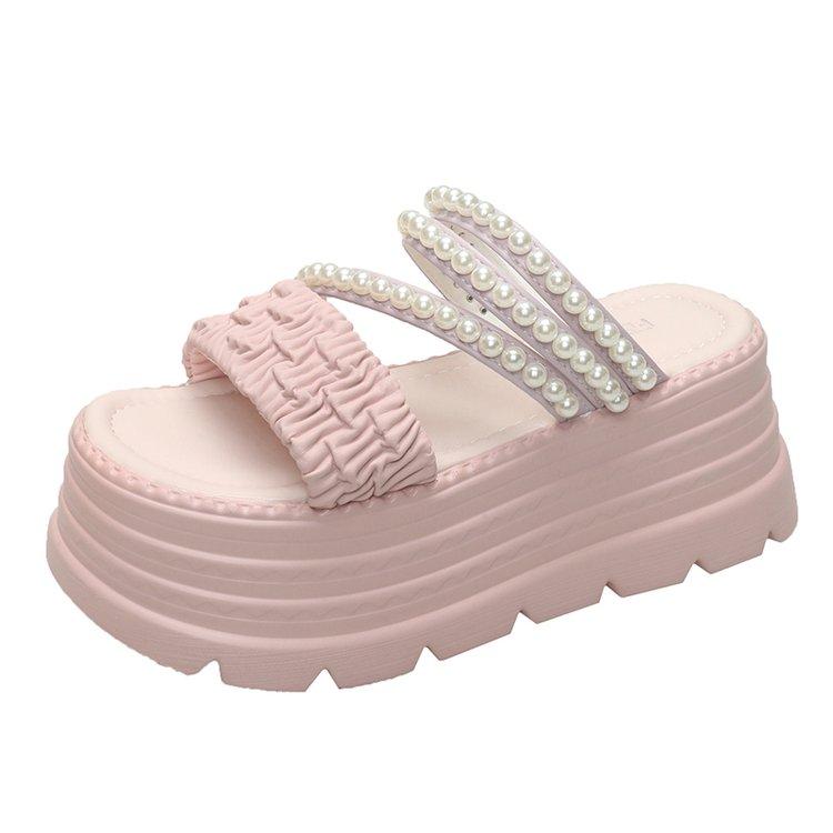 Fashion 9CM Summer Casual High Platform Sandals Women Buckle Strap Slippers Thick Bottom Pearl Sandalias Woman Chunky Beach Shoes Mujer