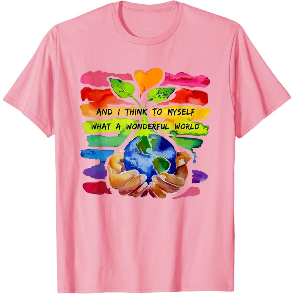 Wonderful World Earth Day Graphic Cotton T-Shirt Casual Short Sleeve Crewneck Tee