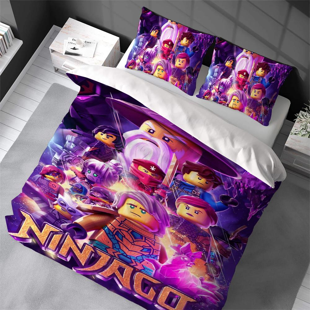 Мультяшный набор пододеяльников N-Ninjagos Домашний стиль Постельное белье Мягкий Стирка Хлопок Кровать Набор из 3 предметов Подарок для студенческого общежития
