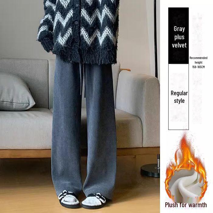 Женские широкие брюки кофейного цвета с высокой талией — универсальный вариант для весны, осени и зимы, с отделкой из бархата, свободный крой, повседневный драпированный стиль.