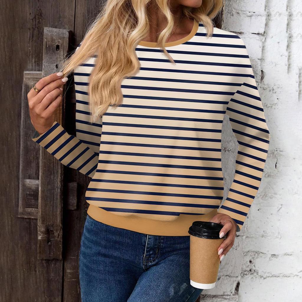 Женский модный повседневный топ с длинными рукавами и принтом, открытыми плечами и круглым вырезом