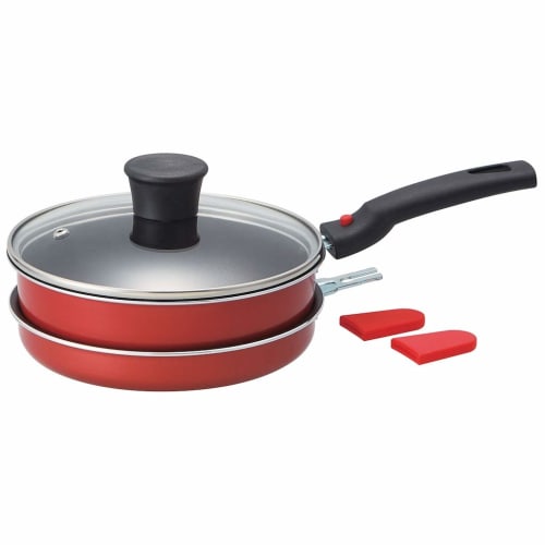 Skater ANF2 4-Piece Set: 18cm Frying Pan, 20cm Pot with Glass Lid, Removable Handles, Induction and Gas Compatible