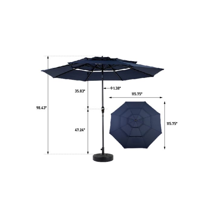 Parasol extérieur rectangulaire double face de 4,5 m avec manivelle (bleu marine) (sans pied) .