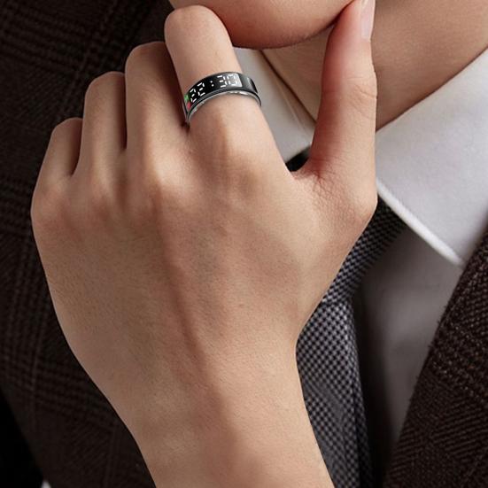 Смарт-кольцо со светодиодным экраном Водонепроницаемое кольцо для отслеживания здоровья Пеший туризм Бег Велоспорт Калории Пробег Пульс Трекер сна Удаленное управление камерой