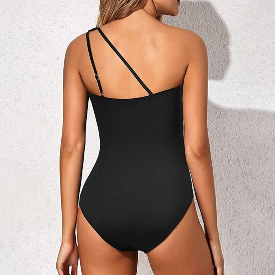 Women Monokini Sexy One-Shoulder Solid Color One-piece Bikini Solid Color Quick Drying Slim Fit Beachwear