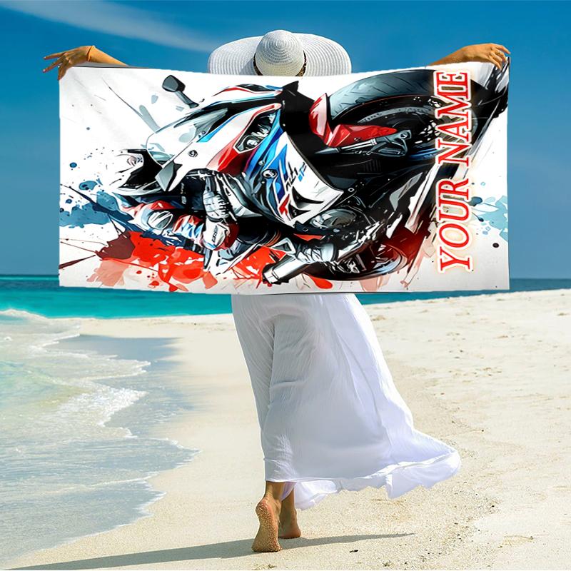 1PC Custom Name Rider Passion Style Beach Towel Highly Absorbent And Sand-Resistant Towel for Swimming, Pool, Yoga, And Travel Lightweight