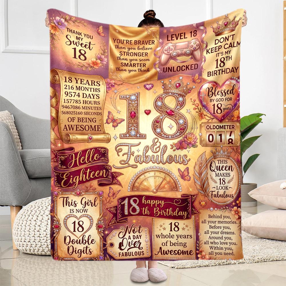 Sweet 18 Celebration Flannel Blanket-Soft and Suitable for Sofas,Beds,Offices,Travel,All Seasons,Great Gift for Holidays and Birthdays.