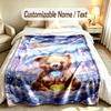 Teddy Bear Theme Custom Blanket Personalized Name & Text Customized Soft Warm Throw Blanket Home Decor