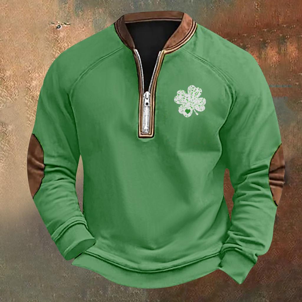 Men's St. Patrick's Day Vintage Casual Zip Sweatshirt Outdoor Casual Top