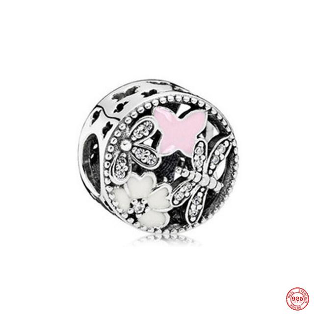 Новый розовый кулон в форме бабочки с цветком, подвеска из бисера, модный оригинальный браслет из стерлингового серебра 925 пробы для женщин, ювелирные изделия своими руками, подарок