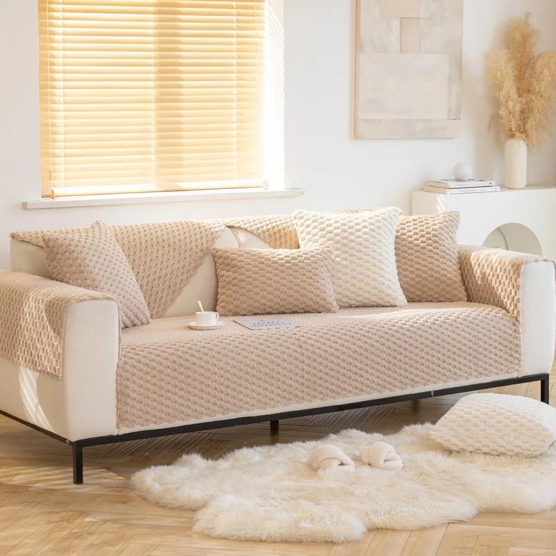 Winter Thicken Plush Sofa Cushion Warm Sofas Mat Towel Anti-slip Universal Couch Covers Pets Kid Soft Sofa Blanket Living Room