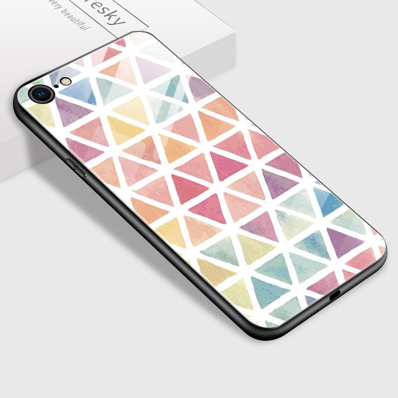 Tempered Glass Phone Case for iPhone Samsung Galaxy Infinix TPU Soft Edge Fashion Geometric Patterns Shockproof Cover