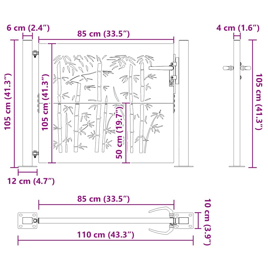 Garden Gate Black 110 x 105 cm Powder Coated Steel