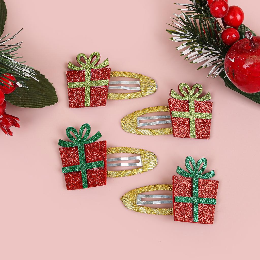 4/12Pcs Girls Christmas Hair Clips Glitter BB Hairpin Cartoon Hairclip Santa Claus Barrette Clips for Kids Hair Accessories