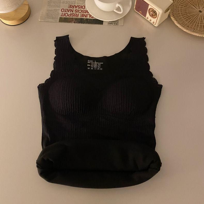Плюшевый жилет для женщин с подушкой для груди, утолщенная холодная изоляция, двухслойное нижнее белье с тонкой подошвой, осеннее и зимнее нижнее белье