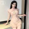 Sex uniform classical stand-up collar cheongsam hot perspective sex underwear split fork free cheongsam temptation