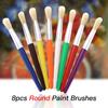 8pcs Round Tip Colorful Paint Brushes Set Bristle Hair Chubby Plastic Handle Paintbrush Easy to Clean Art Supplies Gift for Children Adults Drawing P