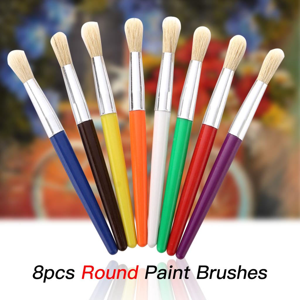 8pcs Round Tip Colorful Paint Brushes Set Bristle Hair Chubby Plastic Handle Paintbrush Easy to Clean Art Supplies Gift for Children Adults Drawing P