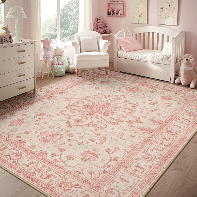 Boho Floral Area Rug Vintage Persian Style Green Blue White Print Non Slip Floor Mat Living Room Bedroom Home Decor Carpet