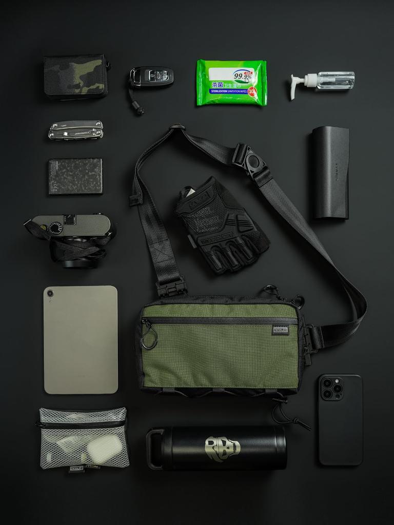 Кэш L4 EDC Ремень Легкий Кроссбоди На плечо Для Отдыха Спорт на открытом воздухе [TACTICAL_GEEK] Сумка, Сумка, Сумка, Путешествия, Пеший туризм, (Черный зеленый)