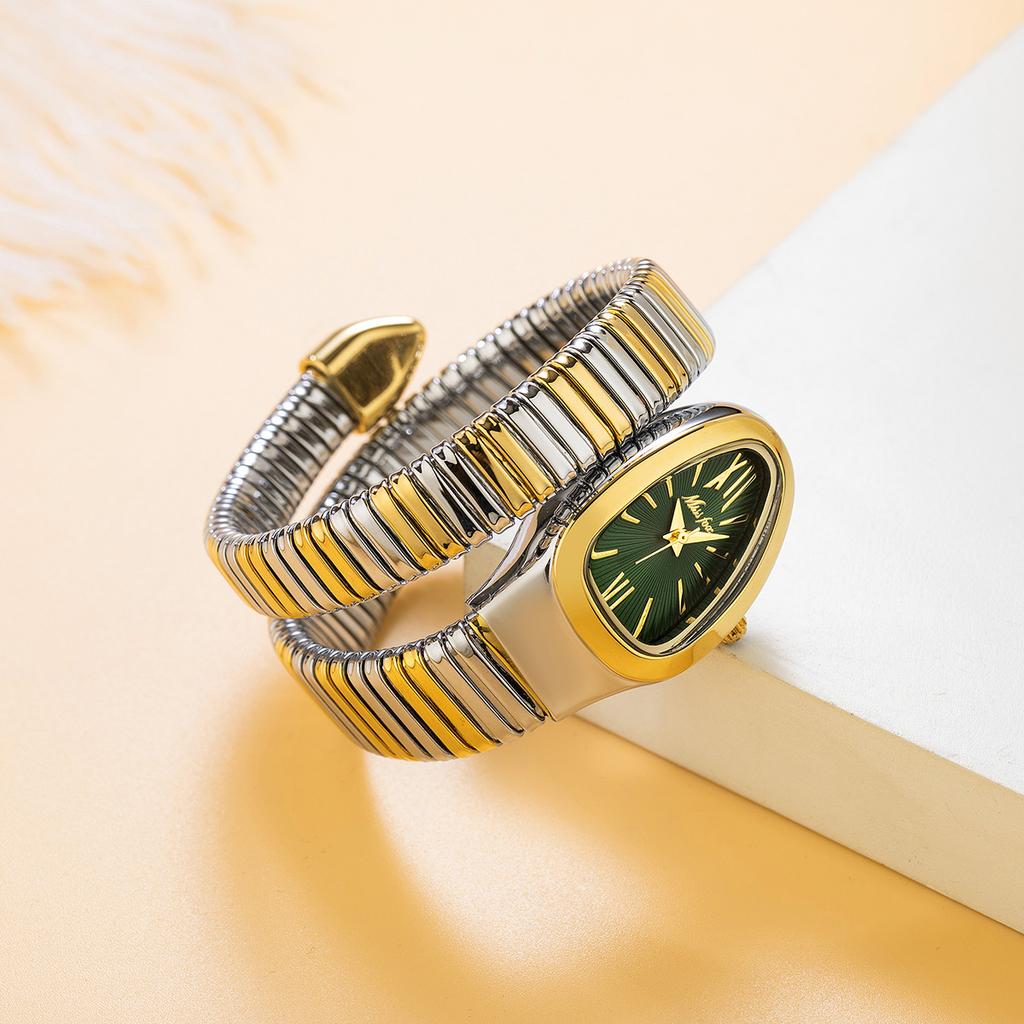 MISSFOX Snake Bracelet Fashion Women Watch Gold Stainless Steel Quartz Watch Women Casual Lady Wristwatch