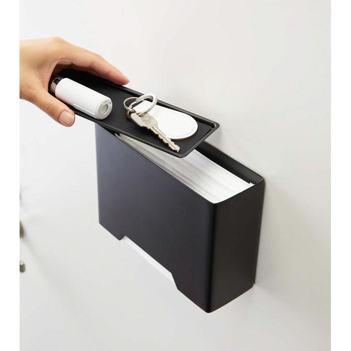 [Yamazaki] Magnet Mask Holder Black, Tower Mask Case Box Type, 4359, Approx. W19 x D6.5 x H13.5cm