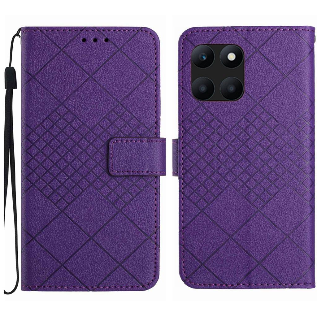 HT06 For Honor X8b 4G Case Leather Imprinted Rhombus Card Slots Phone Cover