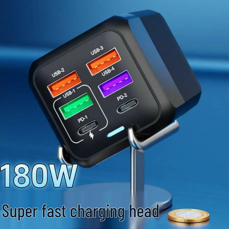 Быстрое зарядное устройство GaN на 180 Вт с несколькими портами USB+PD, функцией автоматического отключения и защитой безопасности