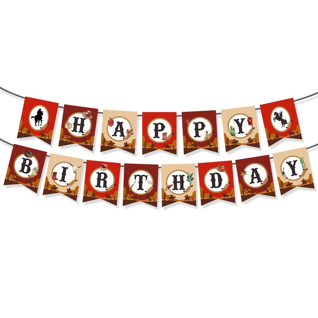 Western Cowboy Themed Birthday Party Decoration Birthday Banner Spiral Pendant Balloon Cake Plug