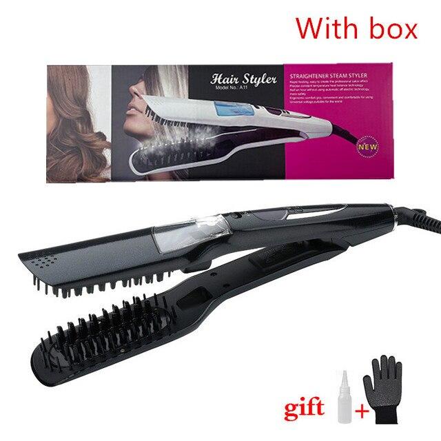 Утюг для волос с ЖК-дисплеем, паровой выпрямитель для волос, щетка, электрический утюжок для сухих и влажных волос, паровая расческа для выпрямления волос, инструмент для укладки