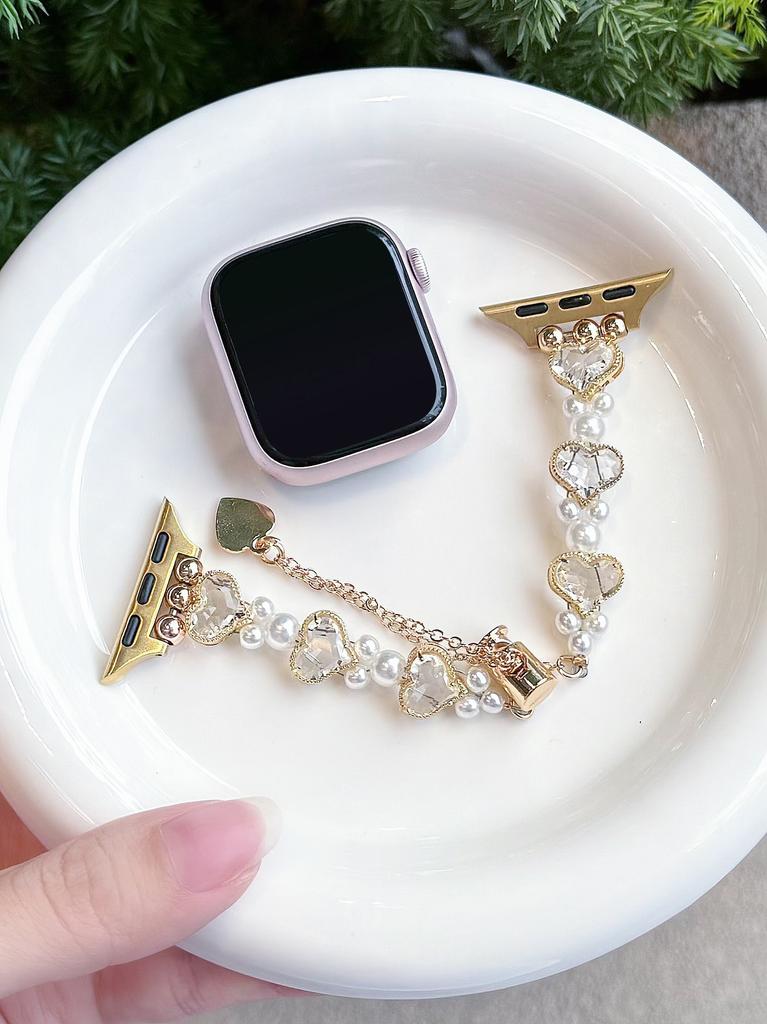 Gorgeous Heart Shape Gemstone Watch Band Bracelet Chain for Iwatch S10 42mm 46mm S9 45/49mm Bling Diamond Watch Straps