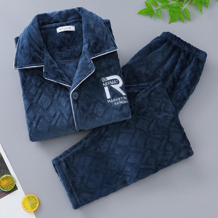 Мужская пижама из кораллового флиса больших размеров: Плотный фланелевый костюм на осень и зиму