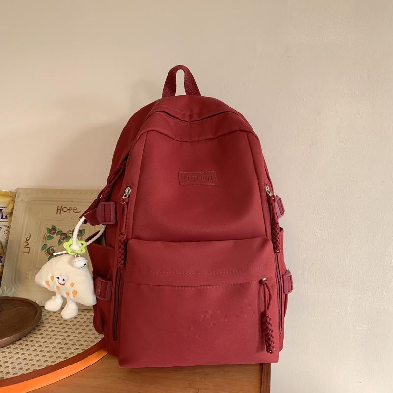 Girls Solid Color Schoolbag Female High School Students Large Capacity Backpack