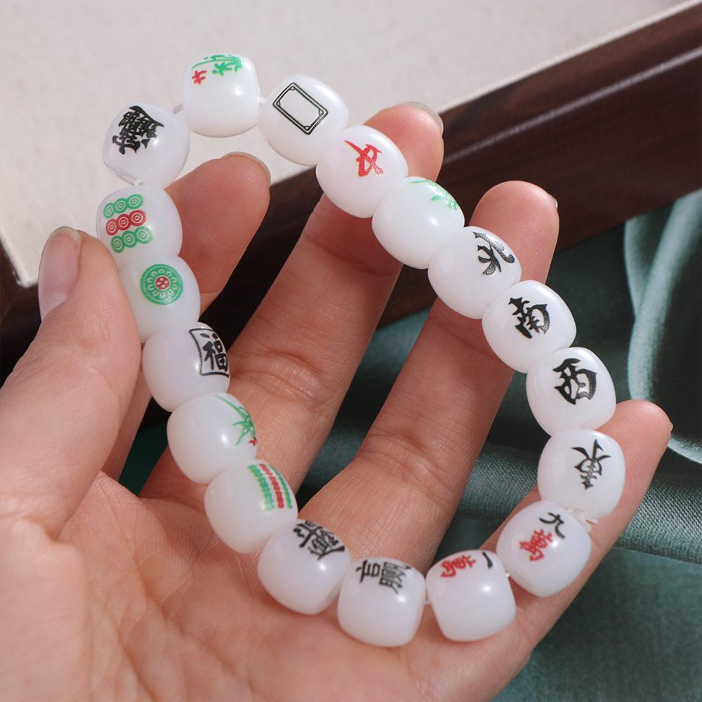 Elastic Chinese Mahjong Bracelet Handmade Acrylic Bead Hand Ring Vintage   Gift