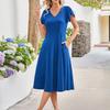 Women's Casual Fashion V-Neck Short Sleeve Midi Dress Fashionable Wedding Guest Dress