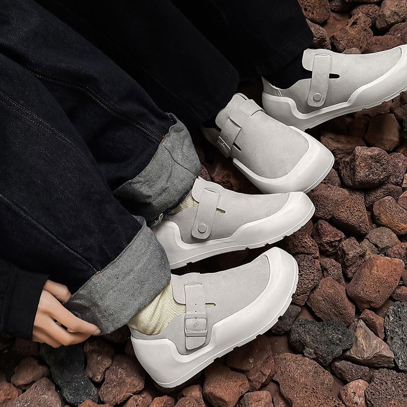 Высокоподошвенные увеличивающие рост Birkenstocks весенние новые уродливо-милые туфли с большой головой кожаные однотонные туфли повседневные кеды Doudou shoes