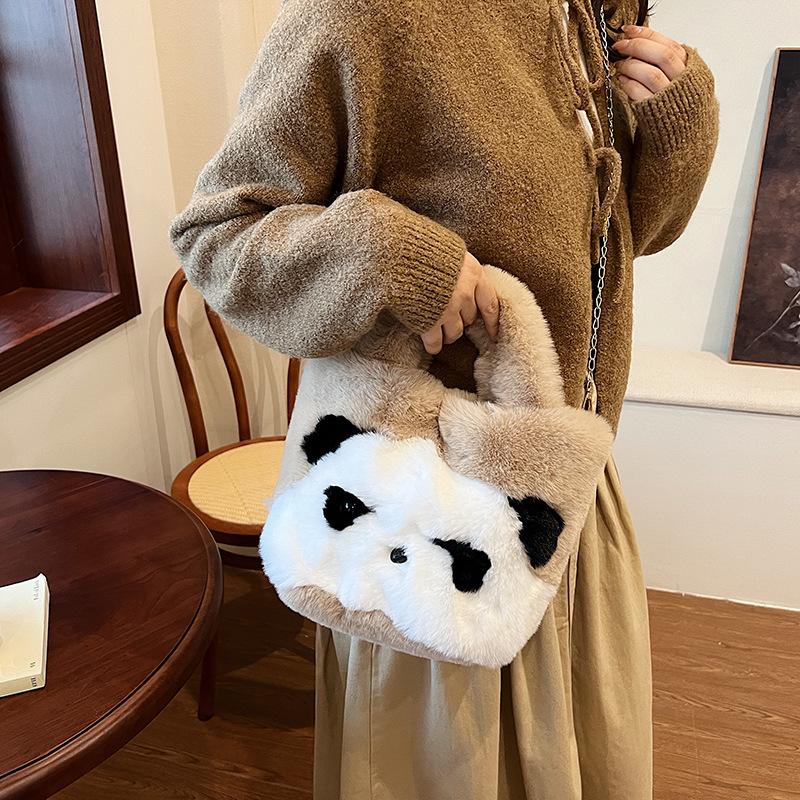Cute Cartoon Big White Goose Bag Women's 2025 New Plush Handbag Chain Shoulder Bag Trendy Fluffy Tote Bag