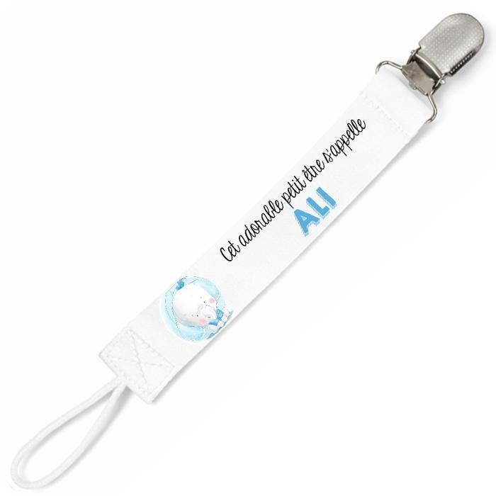 Planetee Attache tétine pour prénom ALI cet adorable petit être éléphant garçon | Attache sucette cadeau naissance