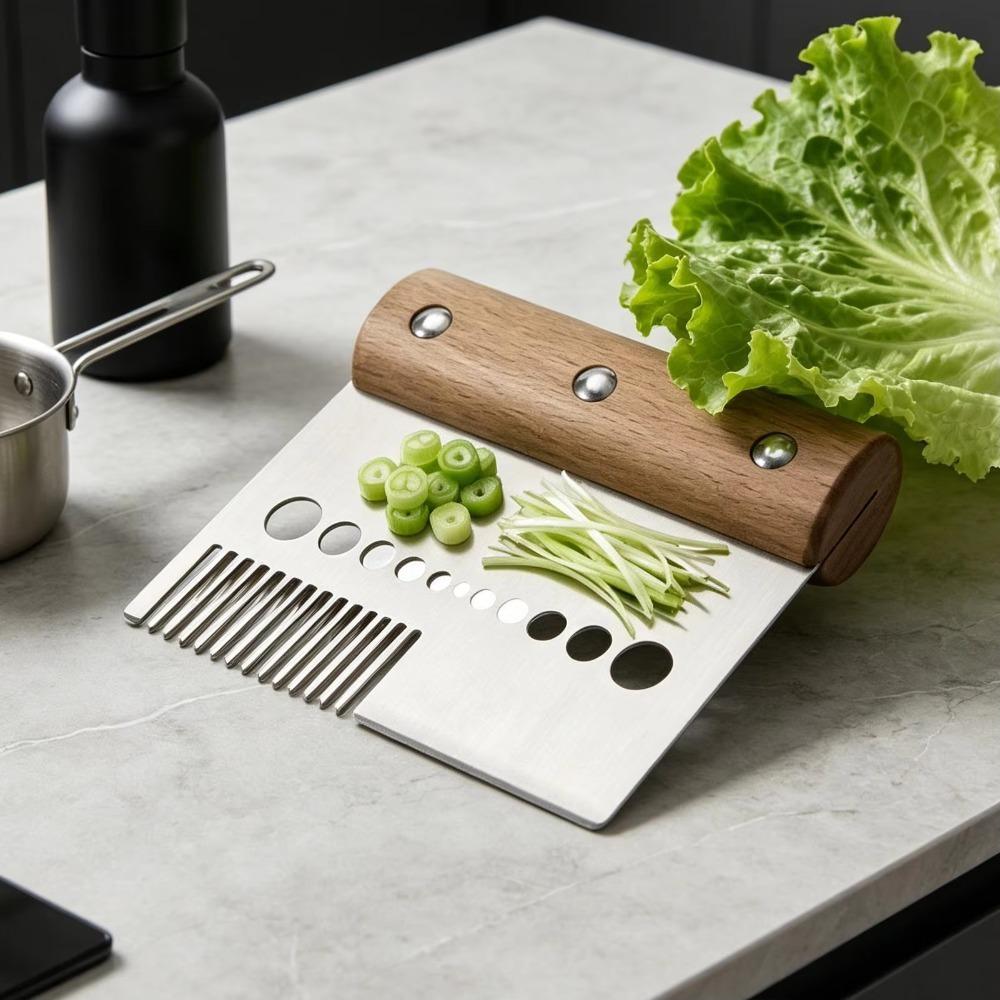 3 in 1 Multi-Purpose Scallion Slicer Wood Handle Scallion Cutter Creative Herb Stripper Restaurant