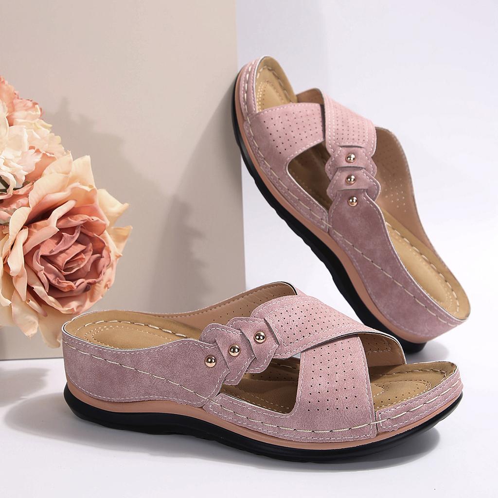 2024 New Foreign Trade Summer Ladies Thick Bottom Slope Heel Slippers Large Size Casual Cross with Fish Mouth Slippers Women