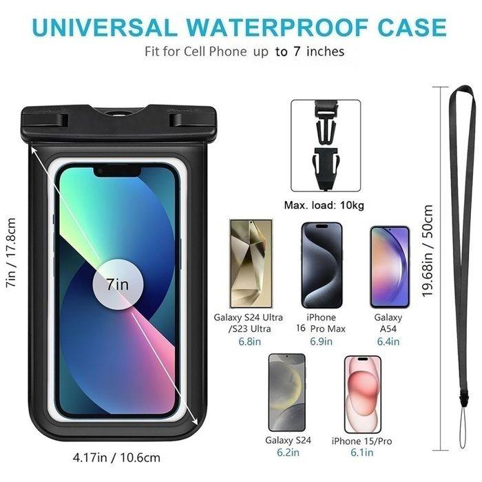 2x Waterproof Case for Samsung Galaxy S25 S25+ S25 Edge S24+ S24 FE S24 Ultra S23 S22 S21 S20 S10, IPX8 with Black Border