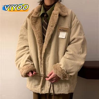 Мужские зимние толстые парки цвета хаки Y2K, бархатные свободные вельветовые пуховые пальто, качественная куртка для мужчин, толстовки, ветровка