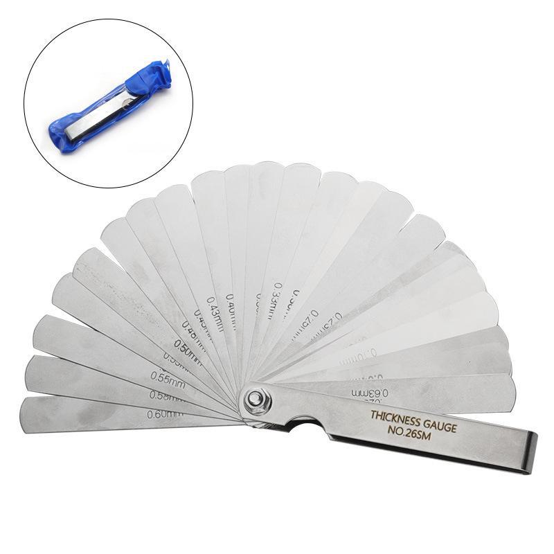 Набор из 32 щупов для проверки клапанов, размеры зазоров 0,04–0,88 мм, включая медный лист толщиной 0,25 мм.