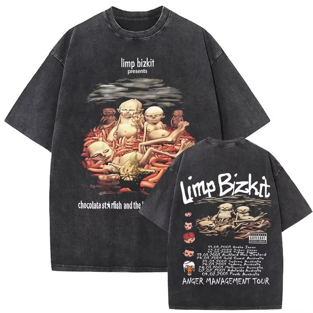 Выстиранная винтажная футболка с графикой Limp Bizkit для мужчин и женщин, хип-хоп, повседневная, оверсайз, с коротким рукавом, унисекс, уличная одежда