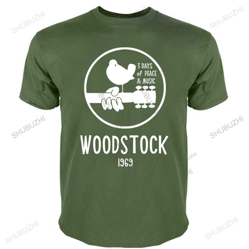 Men White Cotton Tshirt Woodstock 1969 Vintage T Shirt Men Music Short Sleeve Printed Cotton Tee Size Fashion Tee-shirt