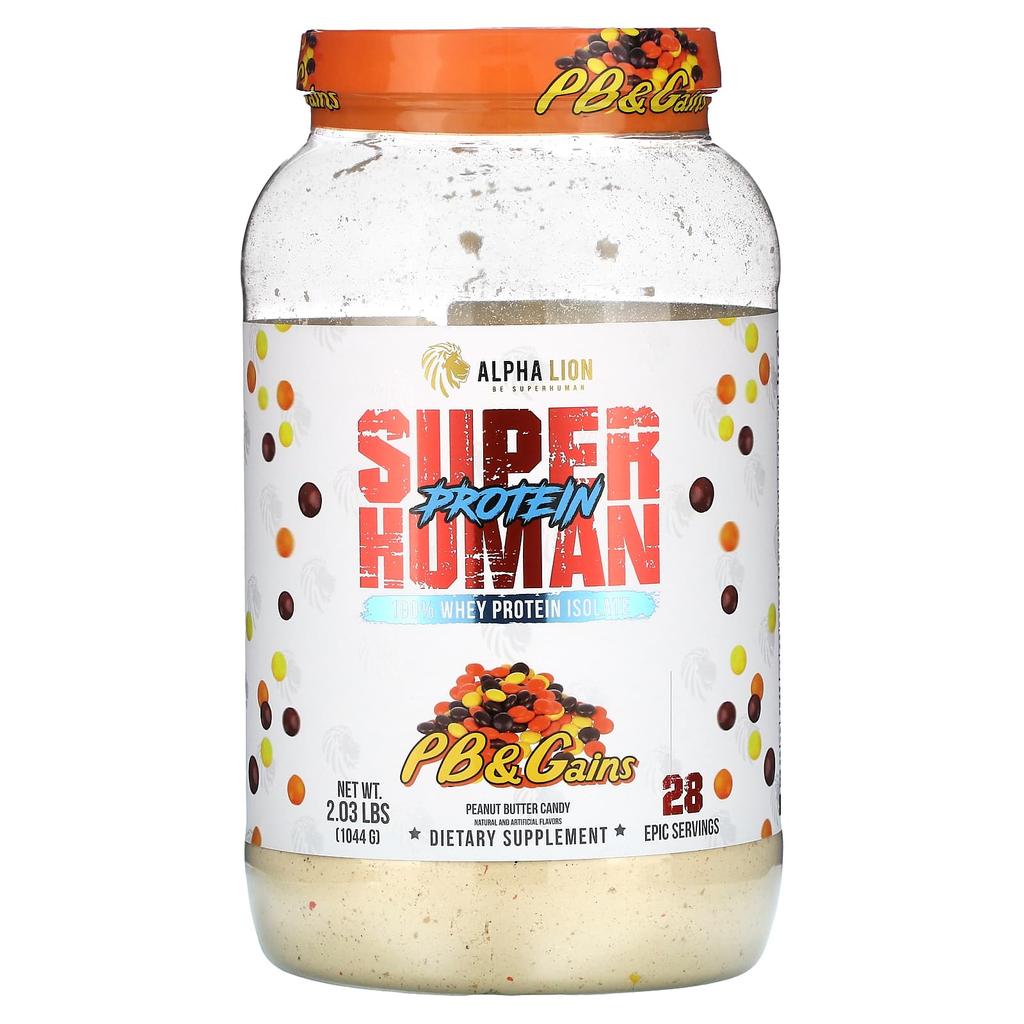 ALPHA LION SuperHuman Protein, PB&Gains, Peanut Butter Candy, 1,044 G (2.03 Lbs)