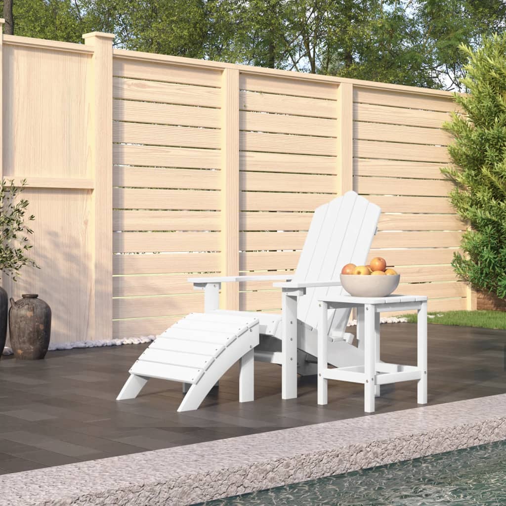 Vidaxl Krzesło Adirondack Z Podnóżkiem I Stolikiem, Hdpe, Białe